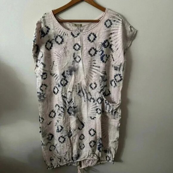 Italian boho artsy cotton printed dress with pockets OS - Picture 2 of 5